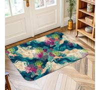 Tapis corail, vagues tropicales côtières, algues, bleu sarcelle, antidérapant, ne perd pas ses poils, entrée, salle de bain, buanderie, chevet, 0,6 x 0,9 m