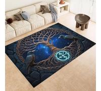 Tapis Corbeau Enfant 50x80 cm Imitation Cachemire Tapis Totem Viking 3D Imprimé Motif Fond Silencieux Lavable Nettoyage Sec ou Humide pour Couloir Spacieux Descente de Lit Moquette Chambre Rug