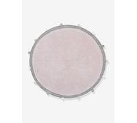 Tapis coton lavable rond avec pompons rose TU