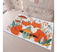 Tapis Couleur Orange Pas Facile à Décolorer, Chambre Décoration Tapis Lavable Antidérapant pour Ados 120 x 180 cm, Dessin Animé Renard Champignons Flanelle Ultra Doux Tapis de Sol Bureau Hôtel
