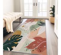 Tapis Couloir 50 x 140 cm Cuisine Antidérapant Doux Long Tapis, Style Abstrait Lavable Couleur Terre Cuite Feuilles Tropicales Descente de Lit Tapis de Passage Décoration de Chambre Escalier Balcon
