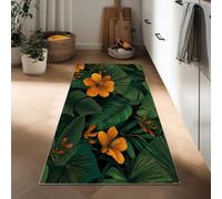 Tapis Couloir 60 x 120 cm, Coureur Cuisine Plantes Feuilles Tropicales Fleurs Tapis de Passage à Poil Court Entrée Doux Lavable en Machine, Antidérapant, Style Exotique pour Salon, Couloir, Buanderie
