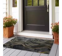 Tapis Couloir 80x240 cm Doux Poil Ras Lignes géométriques Modernes et discrètes Lavable - Antidérapant pour Salon, Couloir ou Chambre Machine Tapis De Passage Antiderapant Or