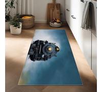 Tapis Couloir Antidérapant 60 x 180 cm, Tapis de Cuisine Photographie De Nature Poil Court Doux Lavable en Machine Locomotive À Vapeur Aquarelle pour Salon Couloir Entrée Buanderie Descente de Lit