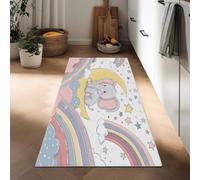 Tapis Couloir Antidérapant Animal Adorable Éléphanteau Couleur Étoiles Poil Court Doux Lavable en Machine 50 x 140 cm, Tapis Coureur Décoratif Style Dessin Animé pour Entrée Chambre Cuisine Maison