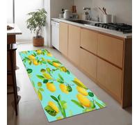 Tapis Couloir Antidérapant Fruits Feuilles De Citronnier Jaunes Poil Court Doux Lavable en Machine 50 x 140 cm, Tapis Coureur Décoratif Style Aquarelle Frais pour Entrée Chambre Cuisine Maison