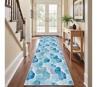 Tapis Couloir Coquillage Plage Côtier 50x150 cm, Tapis Cuisine Antidérapant Turquoise Style Marin Bord de Mer, Poil Ras Lavable Rug pour Passage, Salon, Chambre, Cuisine Devant Evier, Entrée Interieur