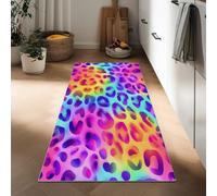 Tapis Couloir Cuisine Antidérapant 50 x 140 cm, Tapis de Passage à Poil Court Doux Imprimé Léopard Fluo Motifs Géométriques Lavable en Machine Art Abstrait pour Salon Couloir Entrée Buanderie