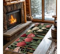 Tapis Couloir Fleur Lavable en Machine, 90x240 cm Antidérapant Tapis Cuisine Devant Evier Motif Magnifique Rouge Plante, Paillasson Entree Interieur, Moquette Chambre Adulte, Poil Ras
