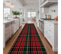 Tapis couloir Lavable de Noël, tapis entree interieur long,2,60*200cm | Tapis de Passage Antidérapant, Tapis Long à Motif Tartan, Tapis de Cuisine Devant Évier, Décoration de Noël pour Couloir