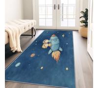 Tapis Couloir Lavable en Machine 60x180 cm Passage Cuisine Chambre Adulte Tapis Couloir Long Espace Enfant Parent-Enfant Poil Ras Doux Descente de Lit AntidéRapant Decoration Bleu Clair
