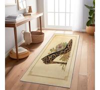 Tapis Couloir Lavable en Machine, Tapis de Passage à Poils Courts, Escarpins Élégants À Imprimé Léopard Rétro, Idéal pour Cuisine, Salon, Chambre, Chambre d'enfant, Plantes Beiges, 80 x 200 cm