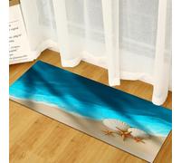 Tapis Couloir Long 40 x 120 cm, Tapis Passage Poil Ras Plage Coquillages Vagues - Lavable en Machine Coureur de Cuisine Paysages de Plage Antidérapant Coureur D'entrée Descente de Lit Chambre