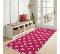 Tapis Couloir Long 50 x 140 cm Graffiti Cœurs Points Blancs Tapis | Cœurs Rose Clair Dessinés Main Tapis Cuisine Antidérapant Doux Poil Ras Tapis Entree Interieur pour Salon Chambre Couloir