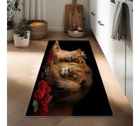Tapis Couloir Long 60 x 150 cm Photographie réaliste Moquette, antidérapant Coureur de Passage Animal Lion Floral Rose Couloir Tapis de Sol de Cuisine Coureur paillasson pour Cuisine Salon Chambre