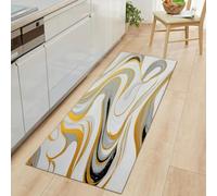 Tapis Couloir Long 60 x 150 cm, Tapis Passage Poil Ras Marbre Abstrait - Lavable en Machine Coureur de Cuisine Tourbillon Doré Métal Classique Antidérapant Coureur D'entrée Descente de Lit Chambre