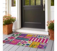 Tapis Couloir Long 60x180 cm Lavable en Machine Tapis De Passage Antiderapant Doux Poil Ras Collage de Fleurs de Dessins animés Cuisine Salle A Manger Chambre Decoration Chambrel Rose