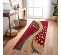 Tapis Couloir Long 60x180 cm Lavable en Machine Tapis De Passage Antiderapant Doux Poil Ras Feuille d'or Waves de Luxe Cuisine Salle A Manger Chambre Decoration Chambrel Rouge