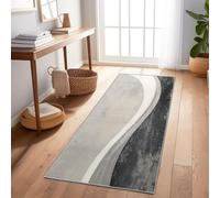 Tapis Couloir Long 60x180 cm Lavable en Machine Tapis De Passage Antiderapant Doux Poil Ras Minimaliste Abstrait en Forme de Vague Cuisine Salle A Manger Chambre Decoration Chambrel Gris