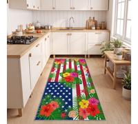 Tapis Couloir Long 60x180cm Antidérapant, Amérique Drapeau Tapis de Passage | Lavable en Machine Tropical Plante Floral pour Cuisine, Chambre, Entrée, Doux Poil Ras Descente de Lit, Multicolore