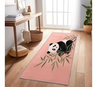 Tapis Couloir Long 60x210 cm Lavable en Machine Tapis De Passage Antiderapant Doux Poil Ras Illustration d'un Panda Animal Cuisine Salle A Manger Chambre Decoration Chambrel Rose