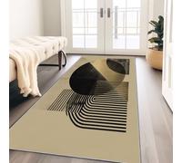 Tapis Couloir Long 80 x 180 cm Antidérapant, Moderne Luxe Géométrique Cercles Arcs Tapis de Passage Doux Poil Ras Lavable en Machine pour Cuisine, Chambre, Balcon, Descente de Lit, Beige Clair
