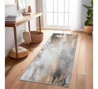 Tapis Couloir Long 80x240 cm Lavable en Machine Tapis De Passage Antiderapant Doux Poil Ras Feuille d'or Abstraite à Finition Antique Cuisine Salle A Manger Chambre Decoration Chambrel Gris