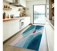 Tapis Couloir Long Abstrait 80x200 cm - Antidérapant Lavable en Machine Tapis à Poils Courts Motif Géométrie Irrégulière pour Chambre Entrée Cuisine Buanderie, Bleu