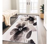 Tapis Couloir Long Antidérapant, 50 x 150 cm Interieur Bureau Poil Ras Decoration - Peinture à l'encre Traditionnelle Fleurs Coureur Paillasson pour Salon Adulte ChambreGris