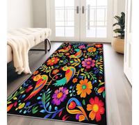 Tapis Couloir Long Antidérapant, 50 x 150 cm Interieur Bureau Poil Ras Decoration - Tradition Mexicaine Oiseaux Textures Florales Coureur Paillasson pour Salon Adulte ChambreColoré
