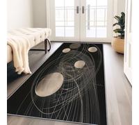 Tapis Couloir Long Antidérapant, 60 x 120 cm Interieur Bureau Poil Ras Decoration - Abstrait Cercles Courbes ondulées Coureur Paillasson pour Salon Adulte ChambreNoir
