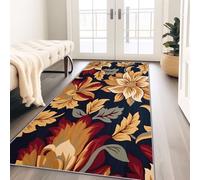 Tapis Couloir Long Antidérapant, 60 x 180 cm Interieur Bureau Poil Ras Decoration - Mode Dahlia Fleurs botaniques Coureur Paillasson pour Salon Adulte ChambreBleu foncé