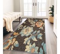 Tapis Couloir Long Antidérapant, 65 x 240 cm Interieur Bureau Poil Ras Decoration - Rétro nostalgique Exquis Floral Coureur Paillasson pour Salon Adulte ChambreBrun