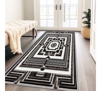 Tapis Couloir Long Antidérapant, 65 x 240 cm Interieur Bureau Poil Ras Decoration - Simple Rectangle Lignes géométriques Coureur Paillasson pour Salon Adulte ChambreNoir et Blanc