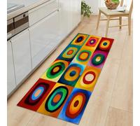 Tapis Couloir Long Bloc Coloré Cercle Pop Art Géométrique Moquette 60 x 120 cm, Antidérapant Coureur de Passage Rétro Traditionnel Couloir Tapis Sol de Cuisine - Coureur Paillasson pour Salon Chambre