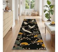 Tapis Couloir Long Japonais Traditionnel, Tapis de Passage Asiatique Fleurs de Cerisier Grue Oriental - 60x180 cm Antidérapant Lavable Poil Ras Descente de Lit pour Chambre, Cuisine, Salon, Entrée