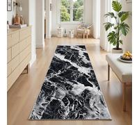 Tapis Couloir Long Marbre Noir et Blanc, 80x300 cm, Tapis de Passage Moderne Art Abstrait Minimaliste Antidérapant et Lavable, Poil Ras Doux Carpet pour Cuisine, Entrée, Salon, Chambre, Couloir