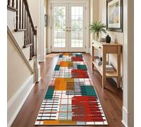 Tapis Couloir Long Rayures Géométrique Coloré 80x400 cm, Tapis de Passage Abstrait Moderne Mid Century Minimaliste Antidérapant et Lavable, Poil Ras Doux Carpet pour Cuisine Entrée Salon Couloir