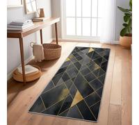 Tapis Couloir Long Rétro 80x300 cm - Antidérapant Lavable en Machine Tapis à Poils Courts Motif Géométrie Lignes Triangulaires pour Chambre Entrée Cuisine Buanderie, Gris Foncé