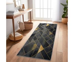 Tapis Couloir Long Rétro 80x300 cm - Antidérapant Lavable en Machine Tapis à Poils Courts Motif Géométrie Lignes Triangulaires pour Chambre Entrée Cuisine Buanderie, Gris Foncé