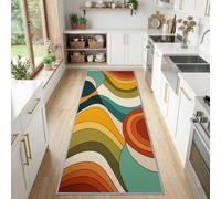 Tapis Couloir Long Vintage Milieu De Siècle Géométrique Abstrait Lavable - Tapis de Passage à Poils Courts Vert Turquoise Formes Organiques pour Cuisine Salon Chambre Bureau d'enfant 60 x 150 cm