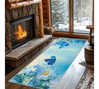 Tapis Couloir Papillon Lavable en Machine, 60x270 cm Antidérapant Tapis Cuisine Devant Evier Motif Fleur Insecte Magnifique, Paillasson Entree Interieur, Moquette Chambre Adulte, Poil Ras