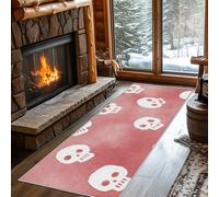 Tapis Couloir Vintage Crâne Lavable en Machine, 120x300 cm Antidérapant Tapis Cuisine Devant Evier Motif Gothique Squelette Rose, Paillasson Entree Interieur, Moquette Chambre Adulte, Poil Ras