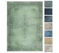 Tapis Couloir Vintage Vert 120x160 cm - TESSO LIVING - Poils Courts Lavables - Style Ethnique