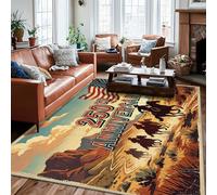 Tapis cow-boy, style western vintage cheval, désert, anniversaire de mariage, marron, envers antidérapant, tapis d'intérieur qui ne perd pas ses poils pour salon, chambre à coucher, salle de classe