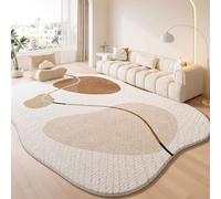 Tapis Crème Style Français à Forme Irrégulière, Tapis Chic sans Lavage pour Chambre, Salon ou Chevet, Surface Effaçable au Look Doux et Élégant en Fausse Laine (B 140x200cm)