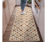 Tapis croisé, bohème, éclectique, motif feuille de diamant, beige, antidérapant, rectangulaire, pour cuisine, buanderie, porte, entrée, décoration de 0,9 x 1,8 m