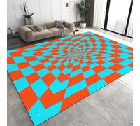 Tapis Cuisine 100x150 cm Imitation Cachemire Lavable Illusion Du Tunnel En Spirale Motif échiquier 3D Antidérapant Nettoyage Facile à la Machine ou à la Main Idéal pour Entrée Studio Côté Lit Q-66