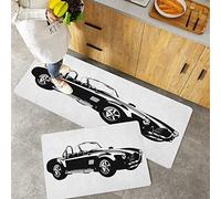 Tapis Cuisine 2 Pièces Antidérapant,Tapis de Bain Paillasson,Voitures Silhouette Voiture de sport classique Ac Cobra Roadster Améri,Tapis de Sol Cuisine,Résistant à l'huile,Lavables(40x60cm+40x120cm)
