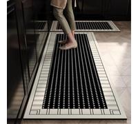 Tapis Cuisine 40X120Cm Points Blancs Tapis De Cuisine 2 Pièces,Cuir Antidérapant Lavable,Imperméable À l'eau Et À l'huile,pour Couloir, Salle Manger, Entrée Et Porte
